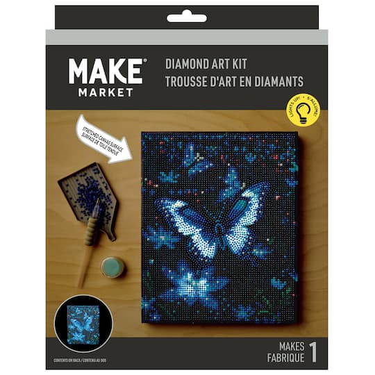 8" x 10" Blue Butterflies LED Stretched Canvas Diamond Art Kit by Make Market®
